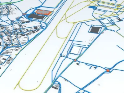 Paris Orly ORY Airport Roads Buildings and Public Transport 3D model