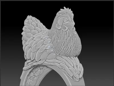 Chicken animal ring 3d cad print model  3D print model