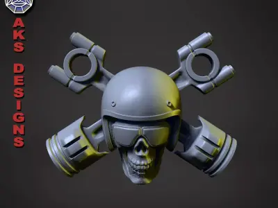 Biker skull v7 Bas relief 3D print model