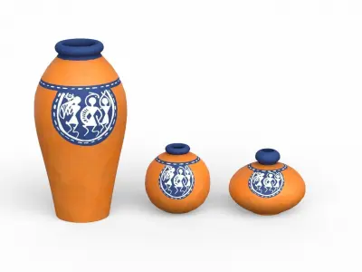 Warli Tales Vases painted orange Low-poly 3D model