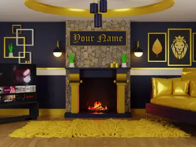 Luxury Gold Living Room Scene Low Polly Low-poly 3D model