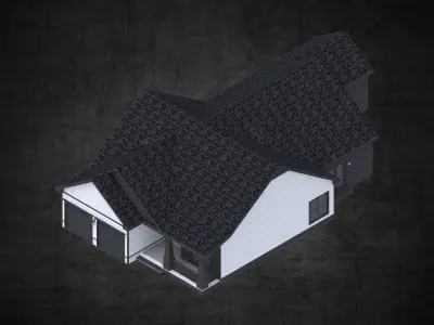 Residential home traditional architectural design  Low-poly 3D model