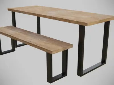 Dining Table set stylised Low-poly 3D model