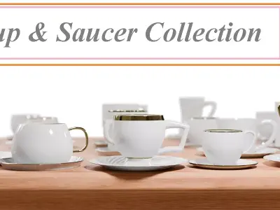 Cup Saucer Collection Blender Asset Library Free low-poly 3D model purchase