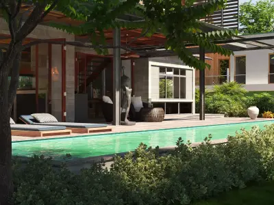 Modern Tropical Villa 3D Model Luxury House Exterior  Low-poly 3D model