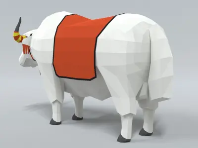 Low Poly Cartoon White Yak Low-poly 3D model