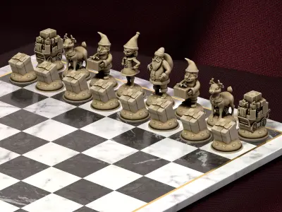 Festive Christmas Chess Set Santa Elves Reindeer 3D print model