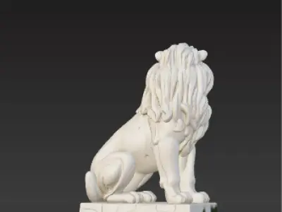 Majestic Stone Lion Statue  Ancient Weathered Garden Sculpture Low-poly 3D model