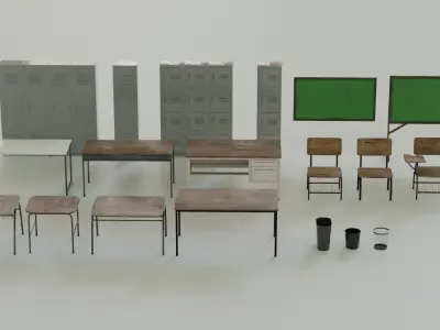 School Assets Low-poly 3D model