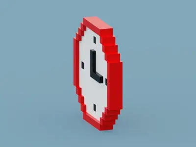 Voxel Red Clock  Low-poly 3D model