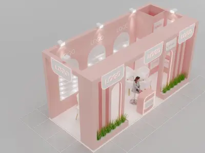 Modern Wooden Cosmetic Stand Pink Minimalist Trade Booth Free 3D model