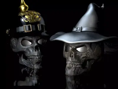 2-Pack- 30 Percent-  Skulls  Witch Hat and Pickelhaube 3D print model