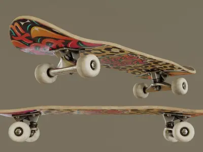 Skateboard - Leopard Deck Low-poly 3D model