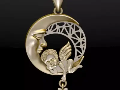 Moon And Baby Angel Pendant 3D print model