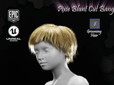 Pixie Blunt Cut Bangs Groom RealTime Hairstyle Unreal Engine 4 Low-poly 3D model