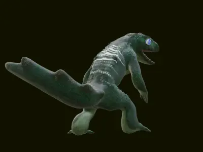 Green and Purple Humanoid Lizard Low-poly 3D model