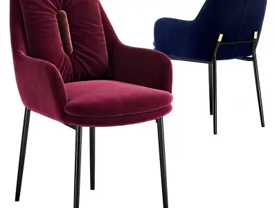 Velvet Upholstered Armchair with Metal Legs 3D model