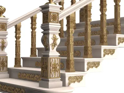 Carved Stair 01 White Low-poly 3D model