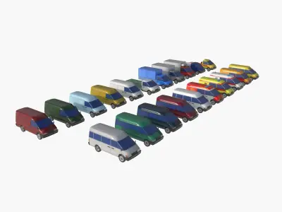 set of light-duty cars Low-poly 3D model
