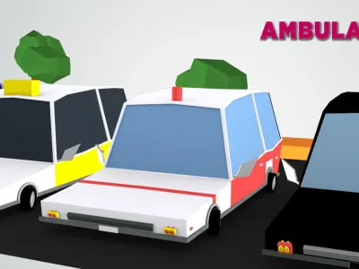 Toon car set Low-poly 3D model