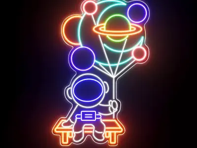 Balloon Astronaut Neon Sign 3D model purchase