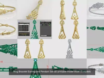 Ring Bracelet Earring and Pendant Set 3D printable model 0026 3D Model Pack