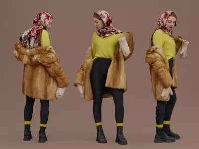 Woman Takes Off Her Fur Coat 3D model