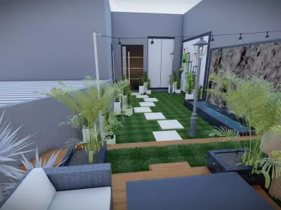  Terrace Garden 3D Model with Pergola and Water Feature 3D model