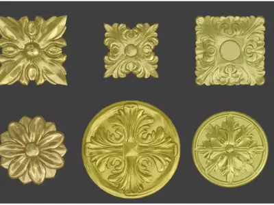 Rosettes set gold plated brass ornate medallions Free 3D model