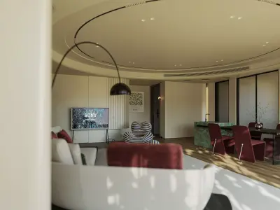 Modern luxury living and dining room interior 3D model buy