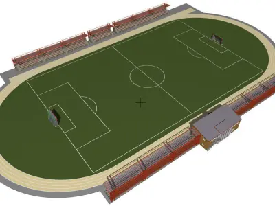 Football field with tribunes and an administrative building 3D model