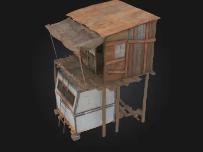 Rustic Cabin on Wheels  Mobile Comfort with Countryside Charm 3D model