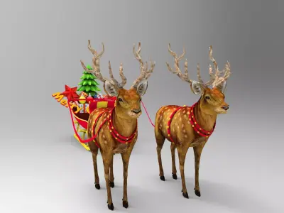 Game Ready Deer Sleigh Low-poly 3D model
