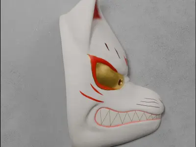 Kitsune mask Japanese theatre Noh 3D model 3D model