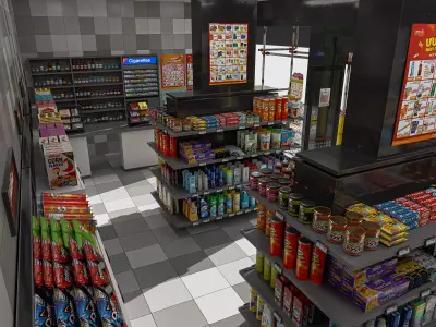 Convenience Store with Scaffolding 3D model