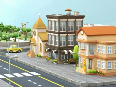 Cartoon Low Poly Modular City Pack Low-poly 3D model