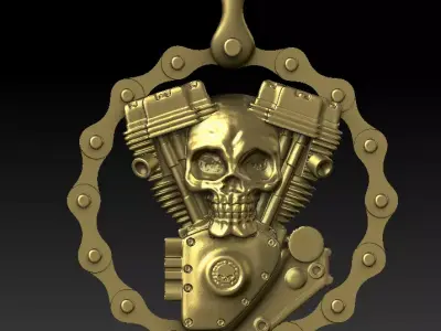 Motorcycle Engine Skull Pendant 3D Model 3D print model