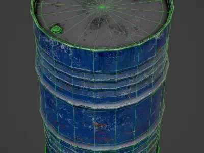 Oil Barrel blue PBR Game-Ready Low-poly 3D model