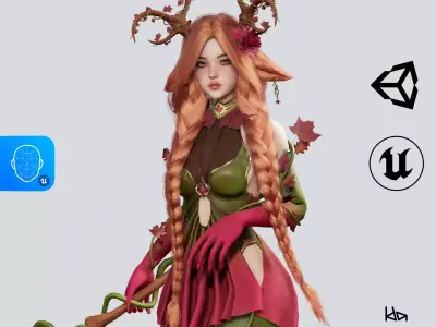 Dryad Girl Fawnia - Game Ready Low-poly 3D model