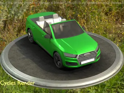 City Car 45 SUV Cabrio Open Type-B Green Low-poly 3D model