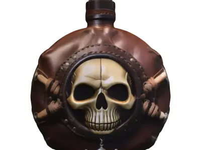 Pirate Skull Leather Flask Low-poly 3D model