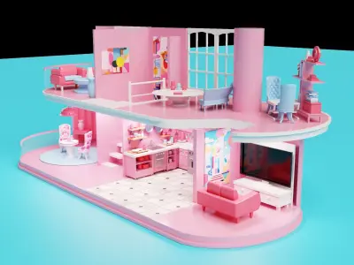 Barbie Dream House - 3D House Model with furnitures Low-poly 3D model