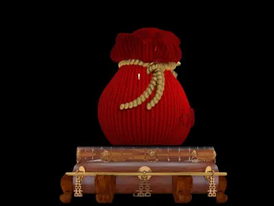 Chinese gold ingot moneybag with display stand  3D model