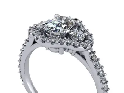 3 Stone Oval Cut Anniversary Ring Halo Side Accent Stones 3D print model