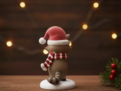 Christmas raccoon figurine 3D print model