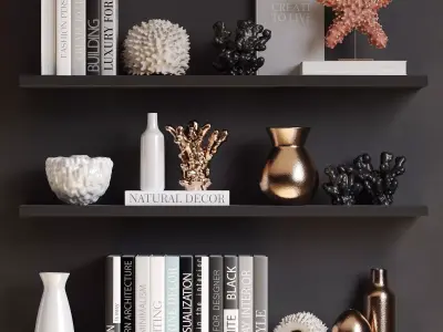 Sea decor with corals vases and books 3D model