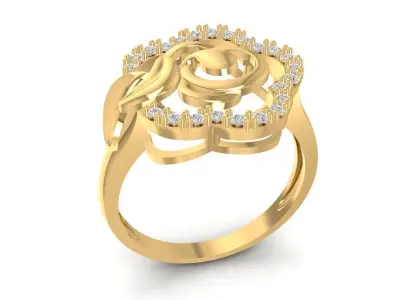 Luxury Rose Diamond Flower Ring for Women 1480 3D print model