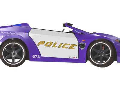 Purple Cop Car Stylized Police Vehicle 3D Asset Rigged 3D model