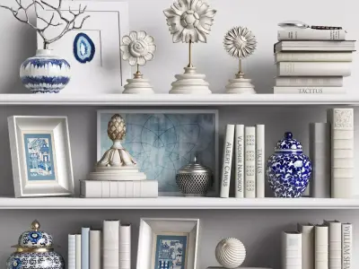 Decor Set 6 bookshelves with vases 3D model