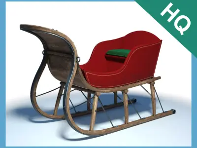 Santa Claus Wooden Sleigh 3D model